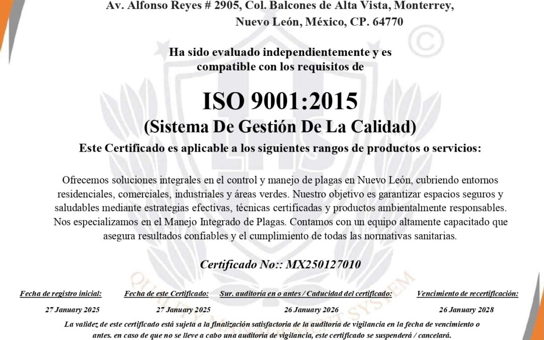AECO y la Certificación ISO 9001: Un compromiso con la Calidad en el control de plagas.